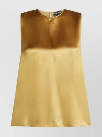 Tom Ford Satin Sleeveless Top Gold-tone Detail In Yellow