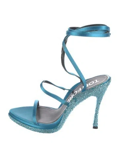 Pre-owned Tom Ford Satin Slingback Sandals In Blue