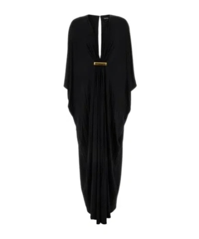 Tom Ford Satin Stretch Jersey Deep V-neck Kaftan Dress In Multicolor