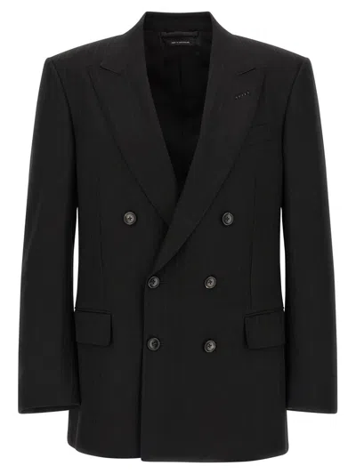 Tom Ford Oversize Double Breasted V-neck Jacket In Black