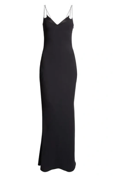 Tom Ford Satin Trim Crepe Slipdress In Black