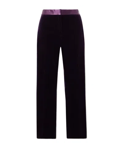 Tom Ford Satin-trimmed Cotton-blend Velvet Straight-leg Trousers In Purple