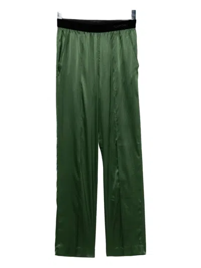 Tom Ford Satin Trousers In Green