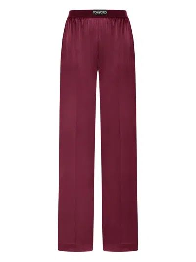 Tom Ford Satin Trousers In Burgundy