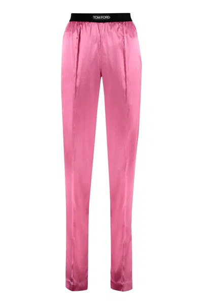 Tom Ford Straight Satin Casual Pants In Pink