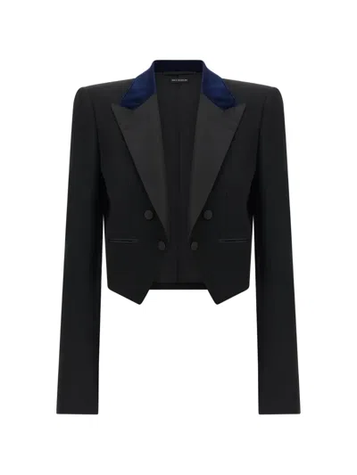 Tom Ford Tailored Blazer Cropped Velvet Collar Buttons In Black