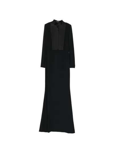 Tom Ford Satin-panelled High-neck Dress In Black