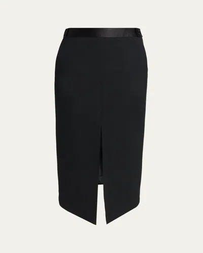 Tom Ford Satin-trim Wool High-low Slit Skirt In Black