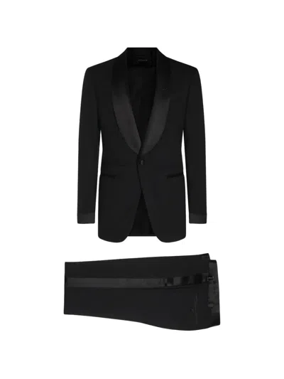 TOM FORD SATIN-TRIM WOOL SUIT