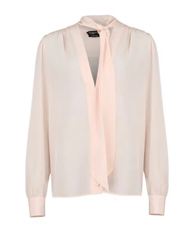 Tom Ford Scarf Detailed Long-sleeved Top In Pink