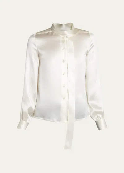 Tom Ford Scarf-neck Lavalliere Button Down Silk Blouse In Off White