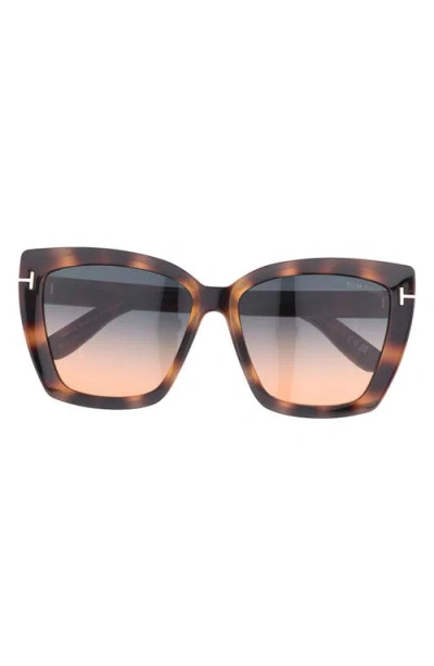 Tom Ford Scarlet Square Injection Plastic Sunglasses In Shiny Medium Havana Gradient Tealto Orange Lenses