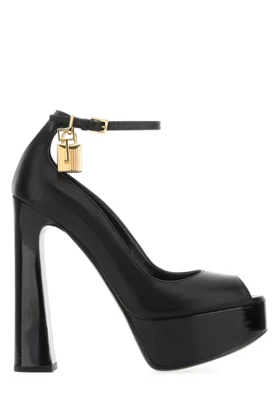 Tom Ford Lock Calfskin Ankle-strap Pumps In Black