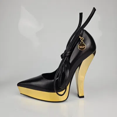 Pre-owned Tom Ford Scoop Ankle 130mm Black/gold Leather Pumps Size 40 Us 10
