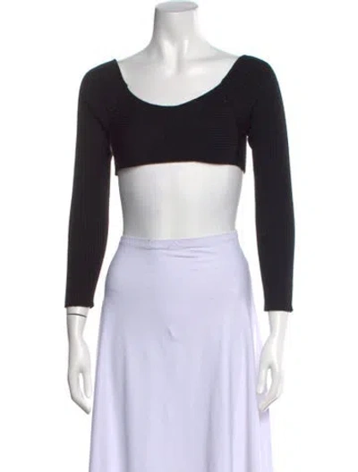 Pre-owned Tom Ford Scoop Neck Three-quarter Sleeve Crop Top In Black