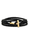 Tom Ford Leather T-plate Woven Bracelet With Braided Pattern In Black/ Gold
