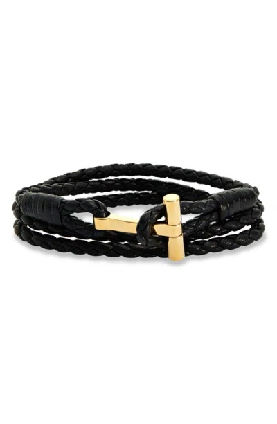 Tom Ford Leather T-plate Woven Bracelet With Braided Pattern In Brown