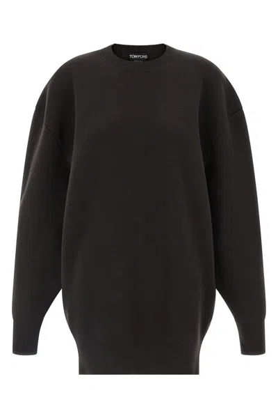 Tom Ford Brown Sculptural Double Face Dress In Black