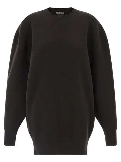 Tom Ford Sculptural Double Face Sweater In Brown