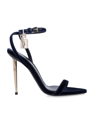 Tom Ford Velvet Padlock Pointy Naked Sandals In Blue
