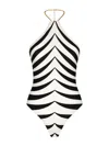 Tom Ford Optical Scaloppe-print Halterneck One-piece Swimsuit With Chain In White