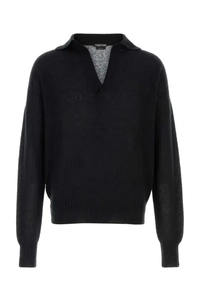 Tom Ford Seamless Cashmere Silk Ls Buttonless Polo In Black
