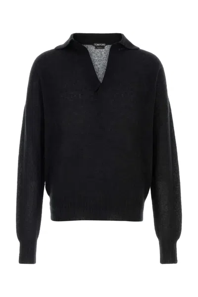 Tom Ford Seamless Cashmere Silk Ls Buttonless Polo In Black