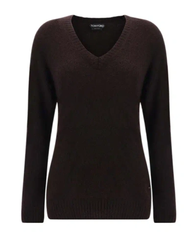 Tom Ford Seamless Knitted V-neck Top In Black