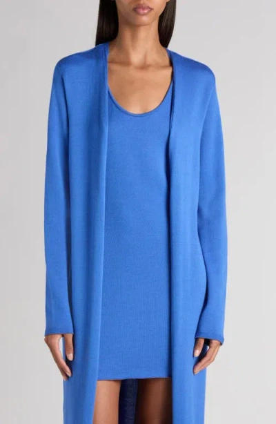 Tom Ford Seamless Long Merino Wool Blend Cardigan In Blue