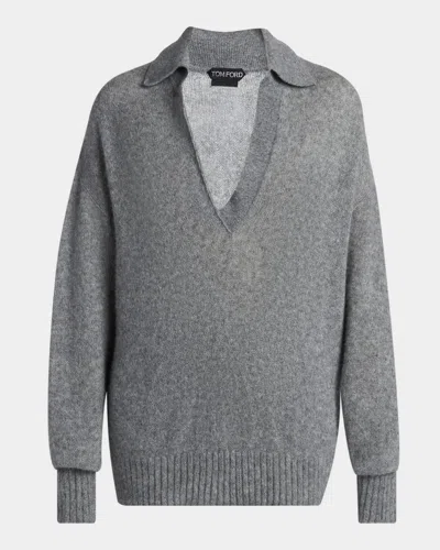 Tom Ford Seamless Ultrasoft Wool Polo Sweater In Gray