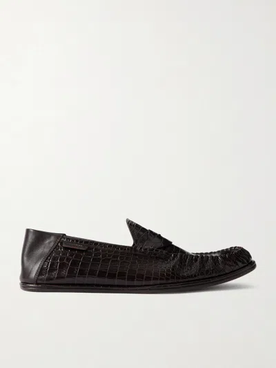 Tom Ford Crocodile Pattern Leather Loafers Rounded Toe In Brown