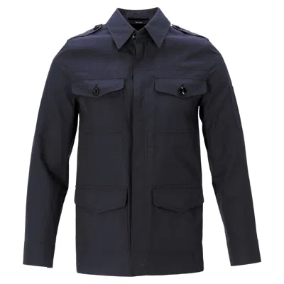 Tom Ford Secured Button Jacket With Pockets In Navy Blue Cotton