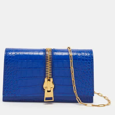Pre-owned Tom Ford Sedgewick Blue Croc Embossed Leather Clutch