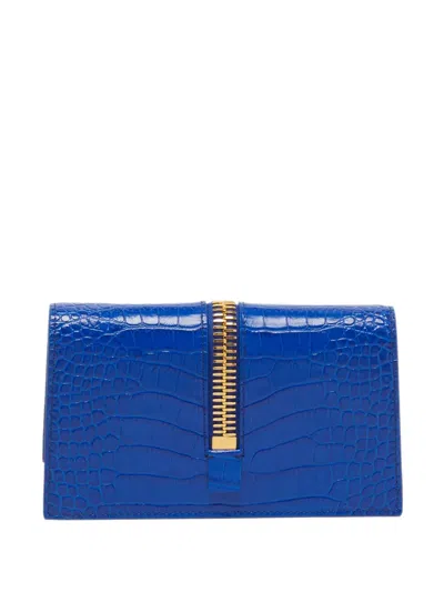 Pre-owned Tom Ford Sedgewick Croc-embossed Mini Clutch Bag In Blue