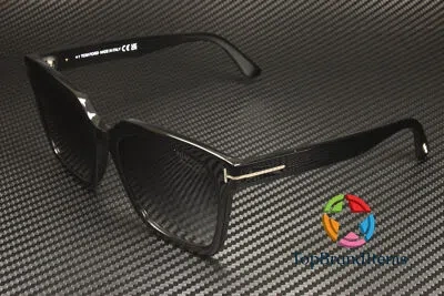 Pre-owned Tom Ford Selby Ft0952 01d Shiny Black Polarized Grad Smoke 55 Women's Sunglasses In Polarized Gradient Smoke