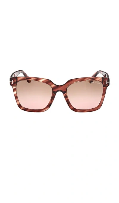 Tom Ford Selby 55mm Square Sunglasses In Red Havana/t Logo/brown
