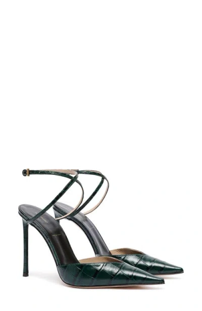 Tom Ford Selen Croc Embossed Leather Ankle Strap Pump In Green
