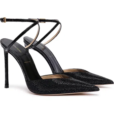 Tom Ford Selen Crystal Leather Ankle Strap Pump In Black