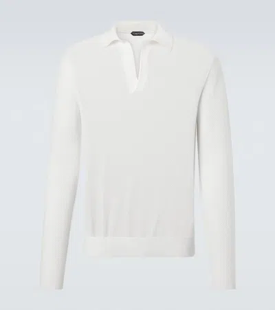 Tom Ford Semi-sheer Long Sleeve Polo Shirt In Neutral