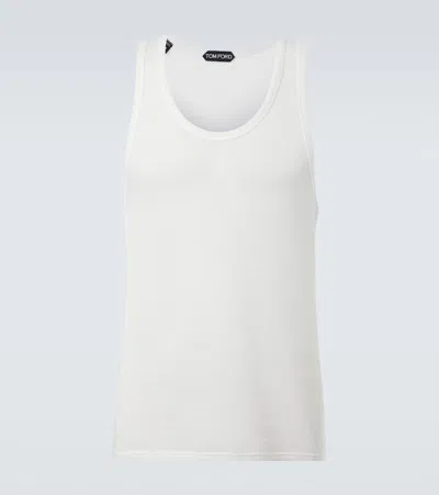 Tom Ford Sleeveless Textured Top Round Neckline Ribbed Trim In White