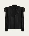 Tom Ford Silk Georgette Long Sleeve Lavalliere Bl In Black