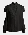 Tom Ford Silk Georgette Long Sleeve Lavalliere Bl In Black