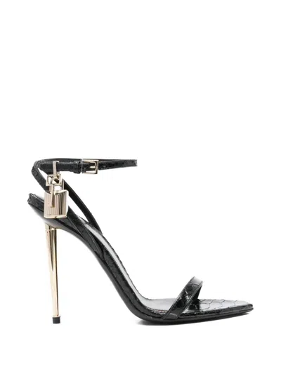 Tom Ford Semi Shiny Printed Python Bc Pointy Naked Sandal In Black