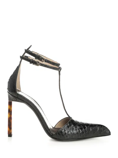 Tom Ford Textured Leather Stiletto Pumps Strap In Black