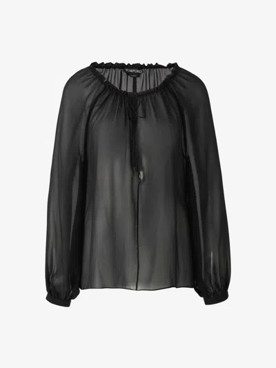 Tom Ford Semi-transparent Silk Blouse In Black