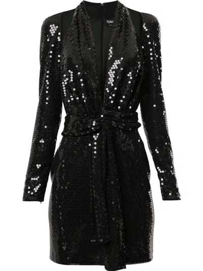 Tom Ford Sequin Cut Out Halter Dress In Black