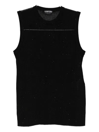 Tom Ford Sequin-embellished Ribbed Tank Top In Black