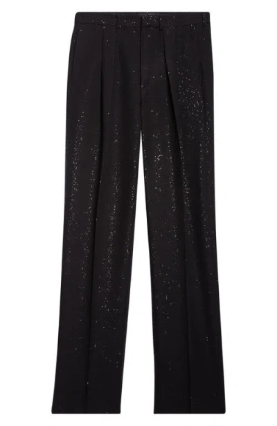 Tom Ford Sequin Wool Blend Crepe Straight Leg Pants In Black