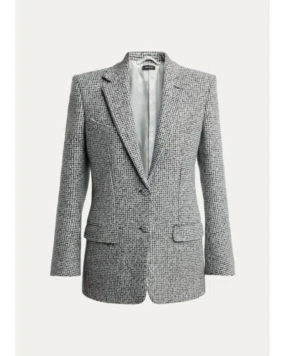 Tom Ford Sequined Broken Chevron Tweed Single-breasted Western Jacket In Gray