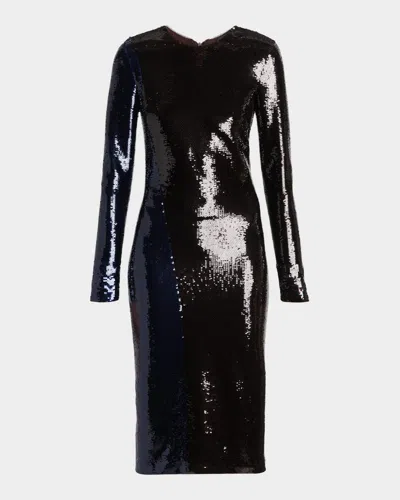 Tom Ford Sequined Long-sleeve Midi Dress In Black